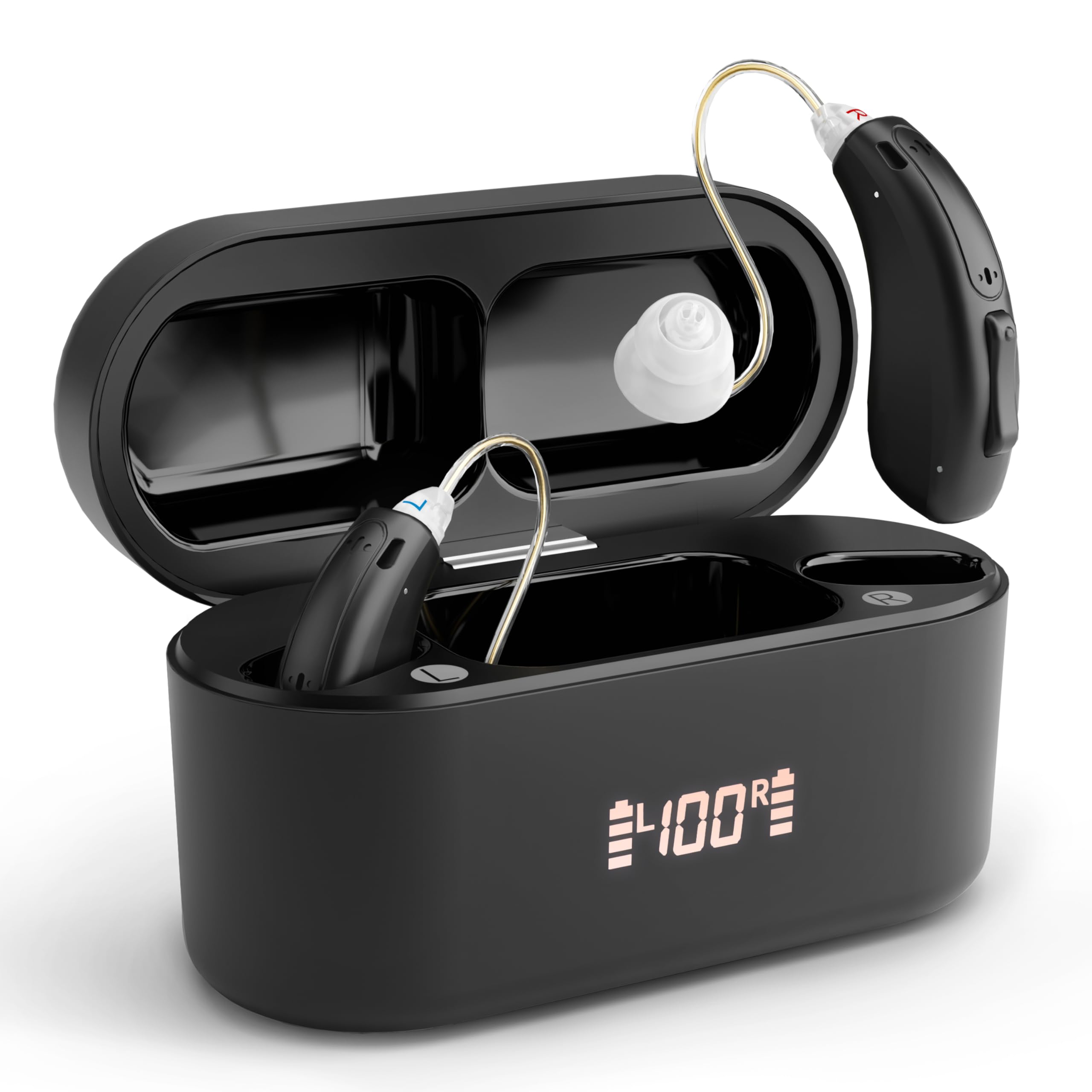 Leo-Tune Digi Rechargeable Bluetooth Hearing Aids 16-Channel Sound Processing for Seniors, Noise Cancelling, Tinnitus Masking | App Control with 4 Sound Modes | Music/Phone Streaming Mode (Black 02)