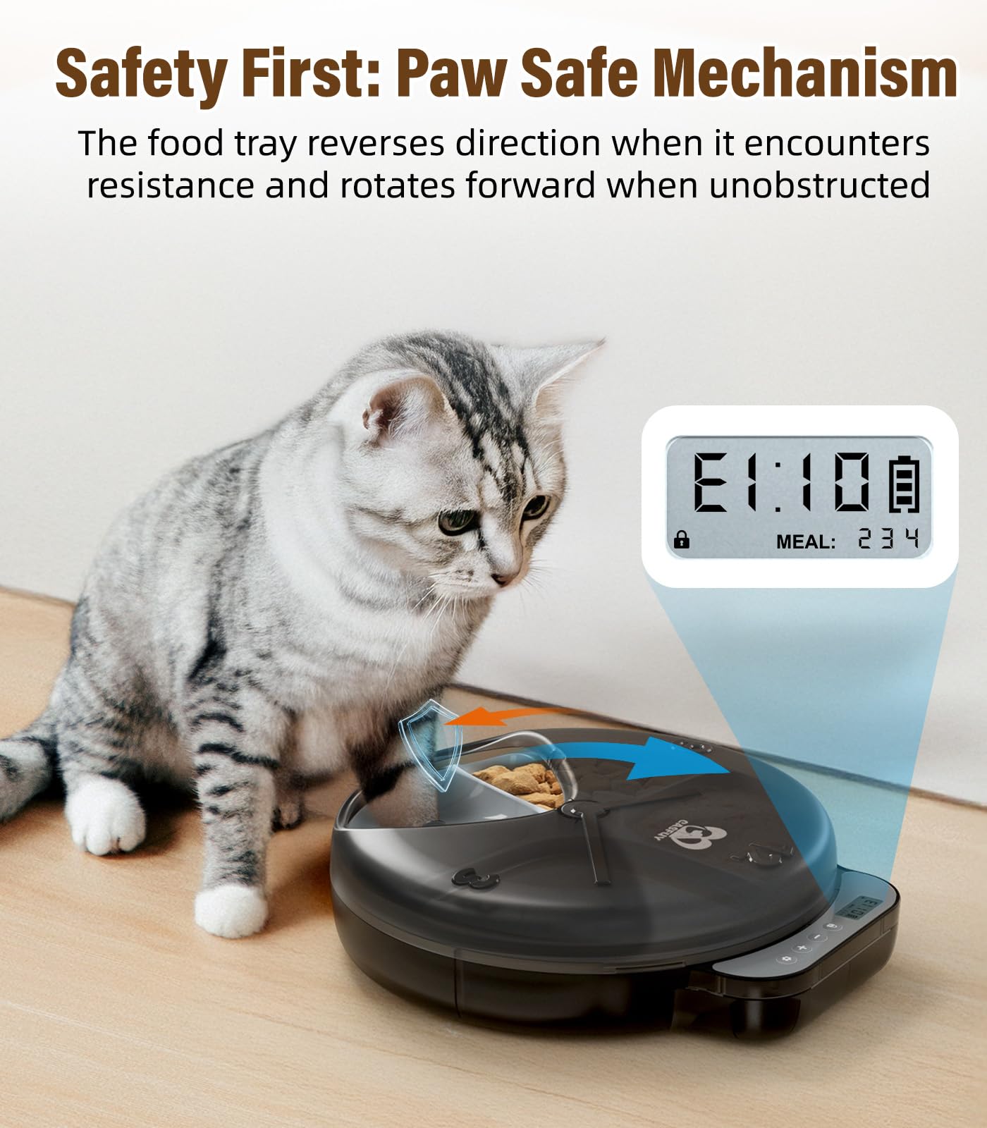 Casfuy Battery-Operated Automatic Cat Feeder - Whisker Friendly Automatic Cat Food Dispenser for Wet Dry Food Cordless 4-Meal Auto Feeder for Cats Small Dogs with Programmable 12H/24H Format Timer - image 5