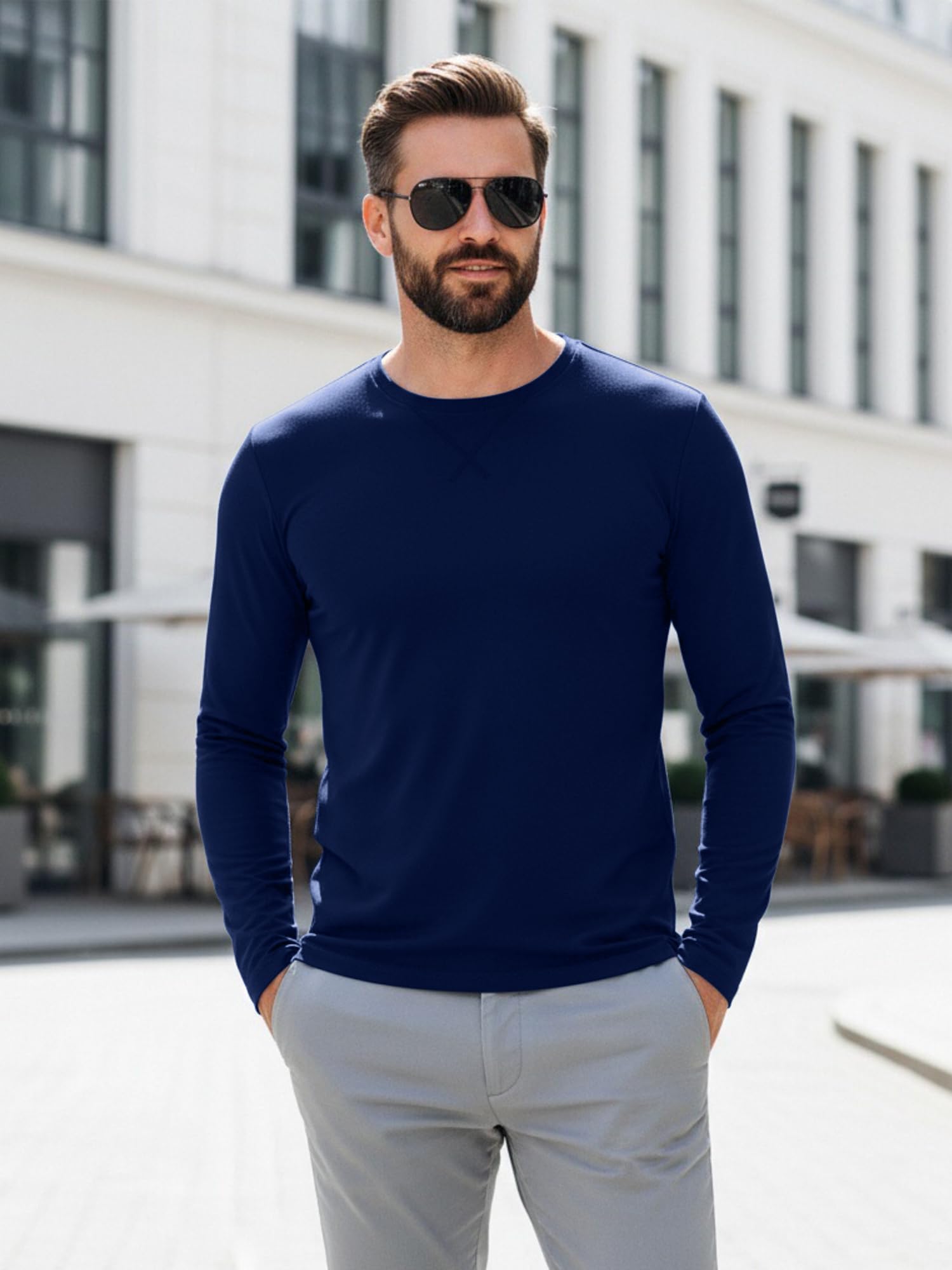Lot de 1/3/5 t-shirts en coton pour homme, manches longues/manches courtes, col rond, coupe classique, basique d'hiver