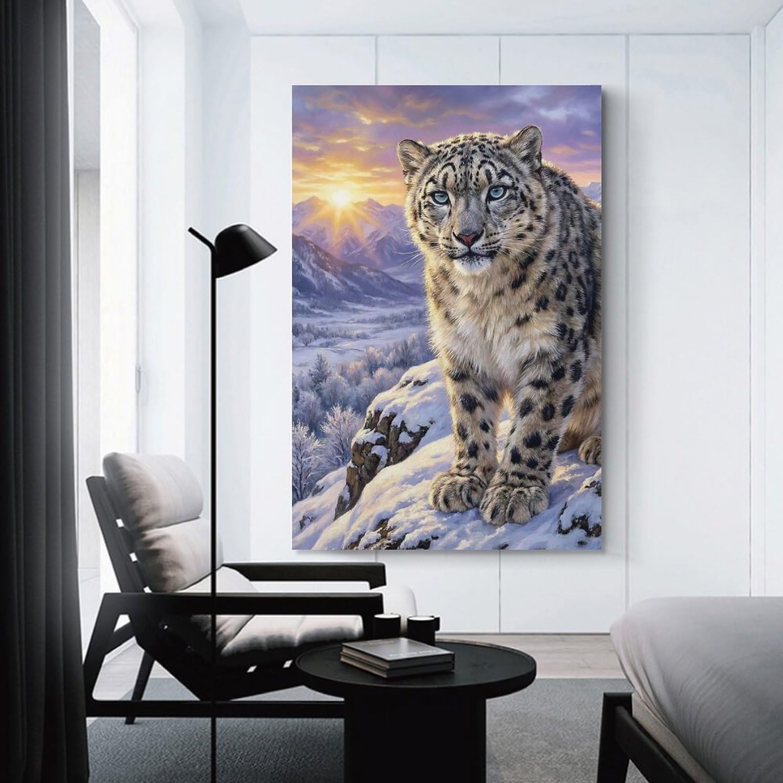 Junmoney Wall Decor Canvas Print Snow Leopard Portrait in Winter Landscape, 24x36inch(60x90cm), for Study, Office Or Apartment Decor, Canvas Artwork with Gifting Potential