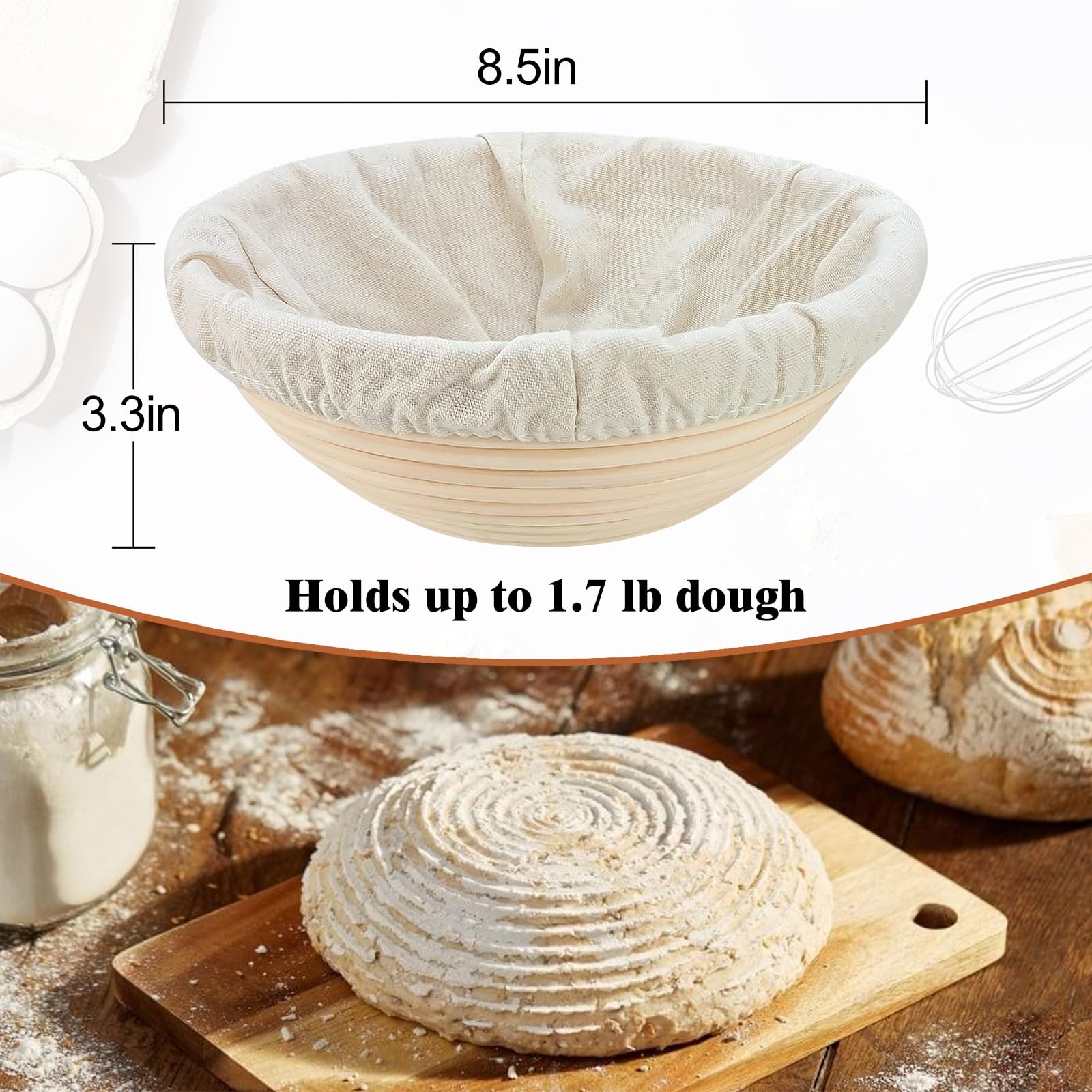Banneton - Cesta de prueba de pan: 2 cuencos redondos SnailDigit de 22,5 cm para hacer pan artesanal, panaderos profesionales y caseros