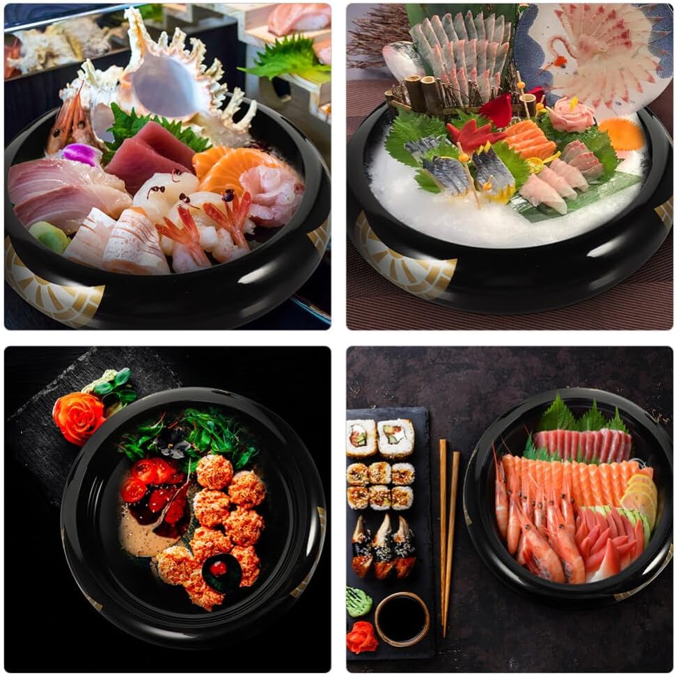 Alipis Elegant Japanese Style Sushi Plate Steel Plate Round Decorative Serving Tray Lid for Home