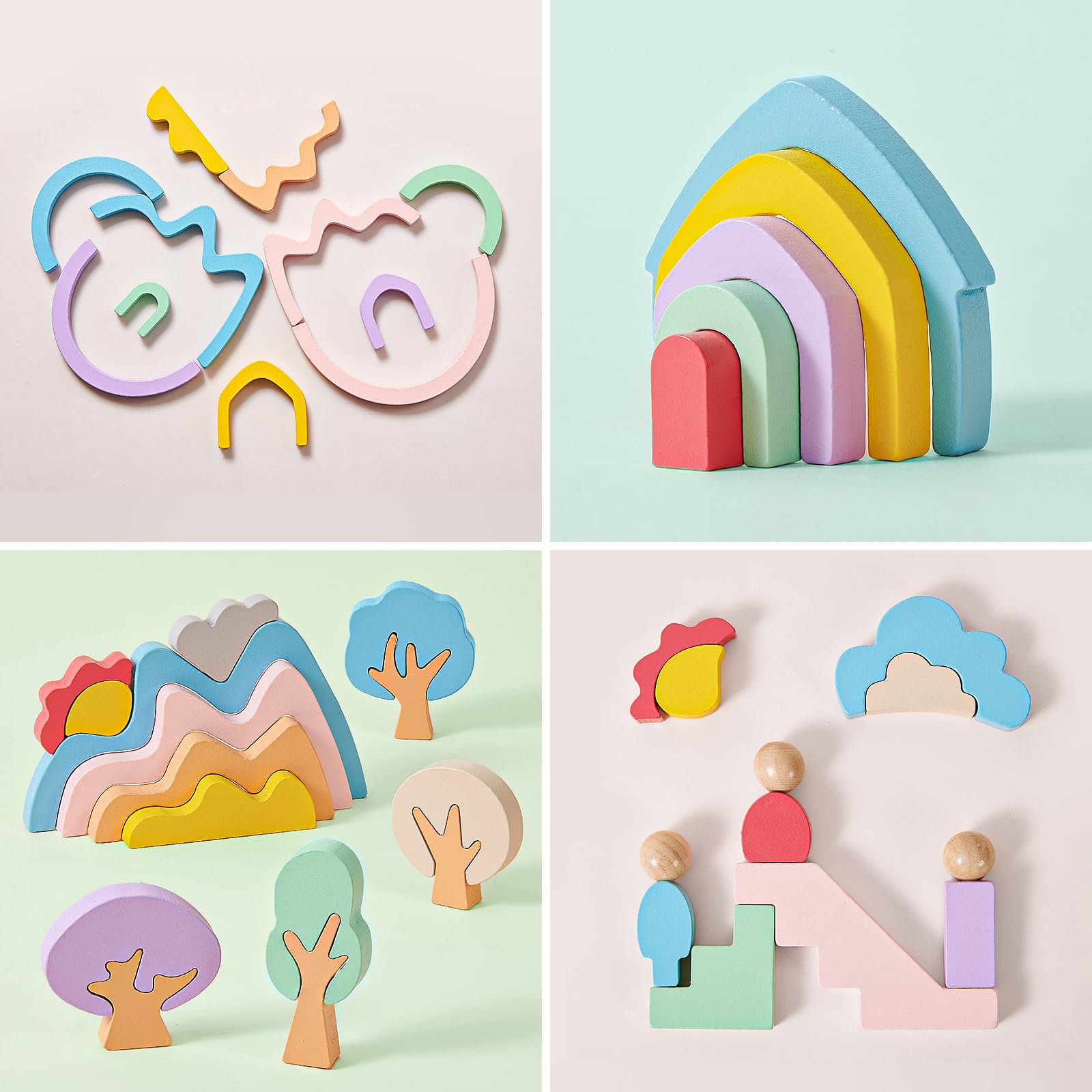 Houten Gekleurde Stapelstenen (set van 18) met Opbergtas