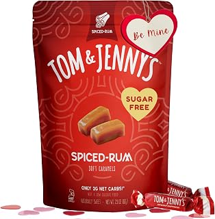 Tom & Jenny's Sugar Free Candy Soft Caramels Individually Wrapped - Sea Salt & Vanilla - Low Net Carb Keto Zero Sugar Candy with Allulose & Maltitol (Spiced Rum Chewy Caramels) 1 Pack