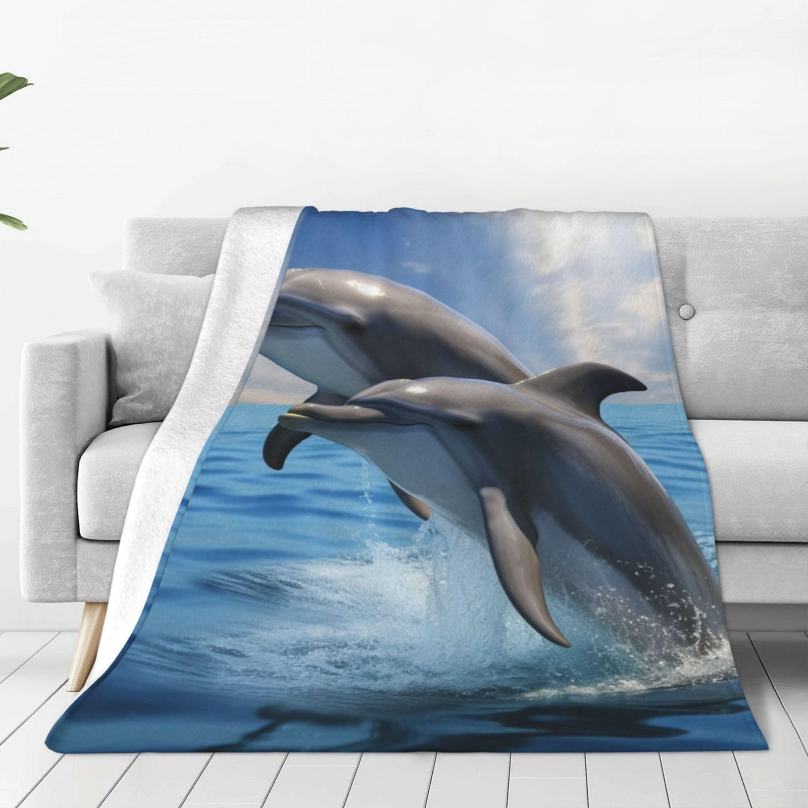 KLOPH Two Dolphins Throw Blanket 40"x30" Flannel Fluffy Warm Blanket for Couch, Reversible Plush Blankets for Bed, Comfy Fuzzy Blanket for Sofa, Plush Lightweight-Blankets for All Season