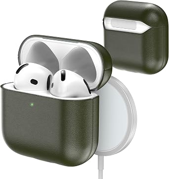Genuine Leather Case for AirPods 4 2025 Model, 100% Handmade Vintage Genuine Leather AirPods 4 Case Support Wireless Charging, 360 Full Shockproof Protective Cover Compatible with AirPods 4
