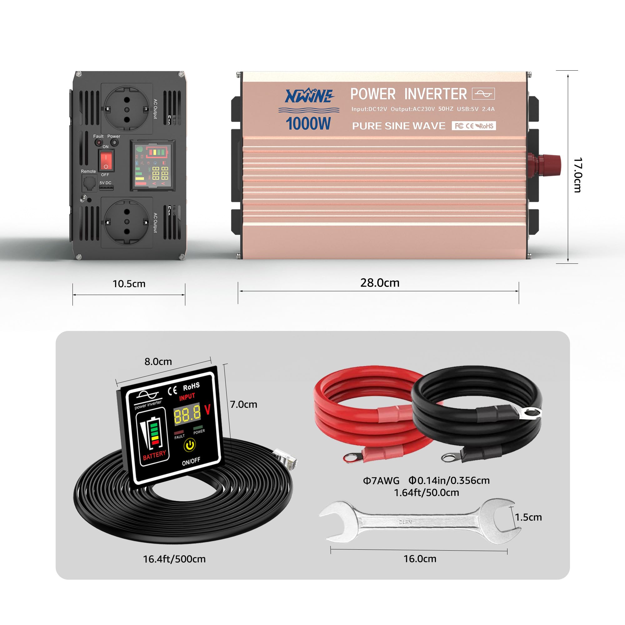 XWJNE Inverter onda sinusoidale pura 1000W/2000W 12V a AC 220/230V Onda Pura Convertitore con telecomando e Display LED Protezione Multipla Trasformatore di Potenza Convertitore