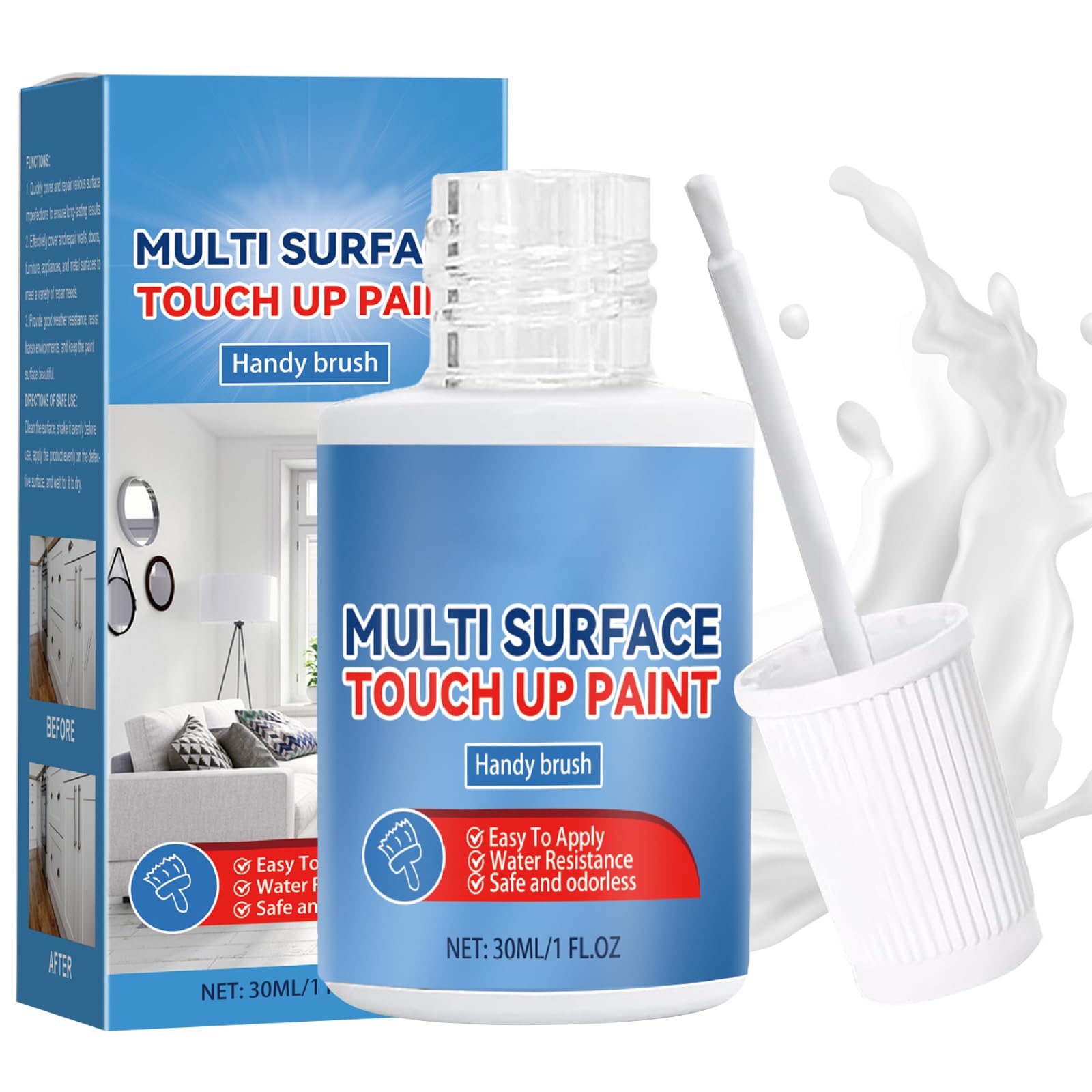 Xazuninsu White Enamel Touch Up Paint, 30ml Waterproof Tub and Tile Paint with Brush, Fast Drying Repair Pen for Radiator, Bath, Fridge, Sink, Chips Scrapes