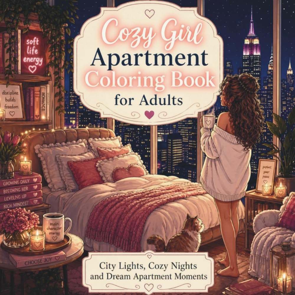 Cozy Girl Apartment Coloring Book for Adults: Dream Rooms, City Views, Cozy Decor, Soft Life Aesthetic, Self Care, Home Inspiration and Relaxing Coloring Escapes (Cozy Escape Collection)
