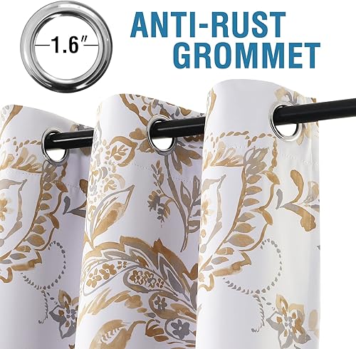 Miniatura 4 de H.VERSAILTEX - Cortinas 100% blackout con estampado floral de cachemira, 84 pulgadas de largo, cortinas térmicas con ojales y forro negro para