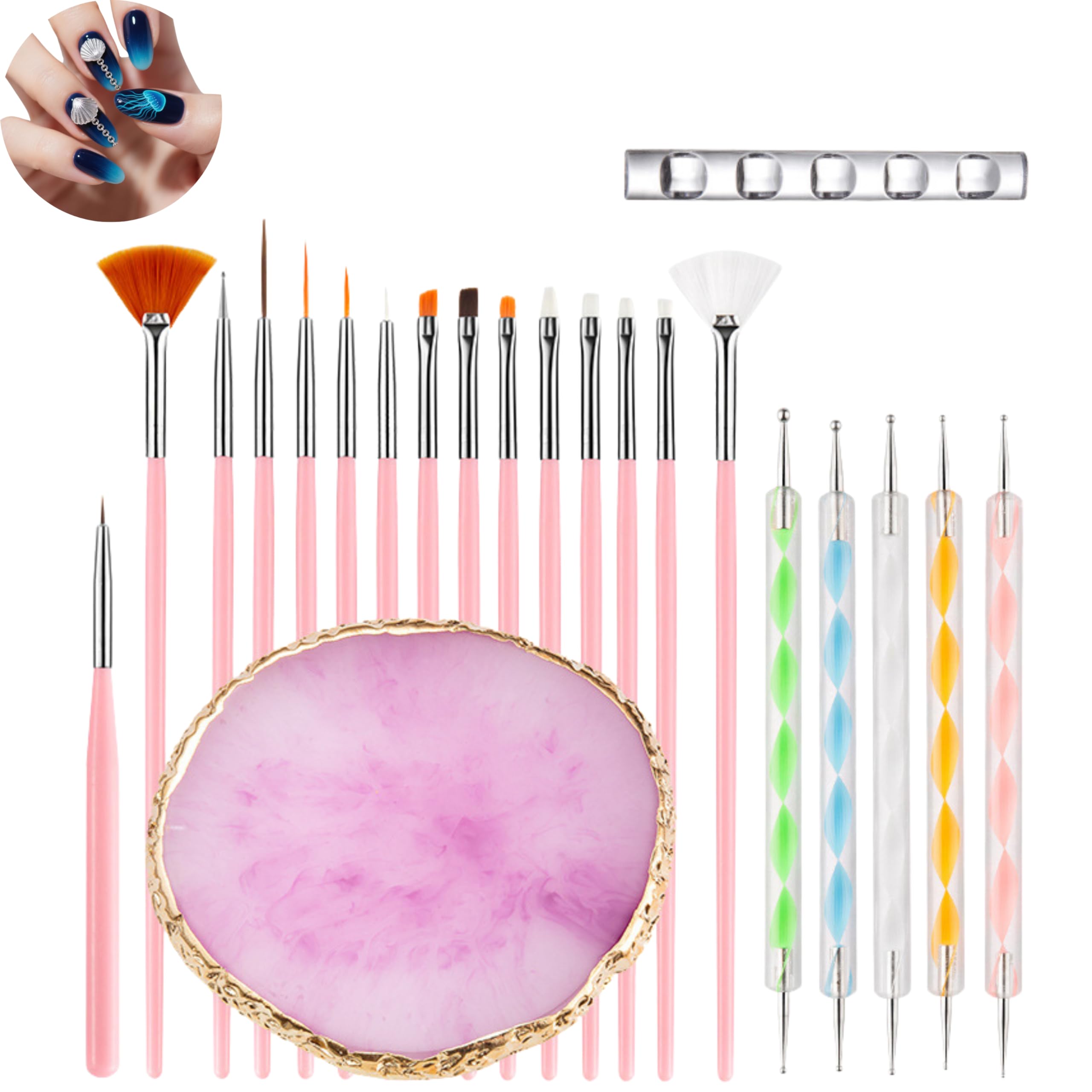 22pcs Nail Brushes Set for Nail Art, Professional Nail Art Brushes and Tools Kit, Compatible with Gel Nail Kit