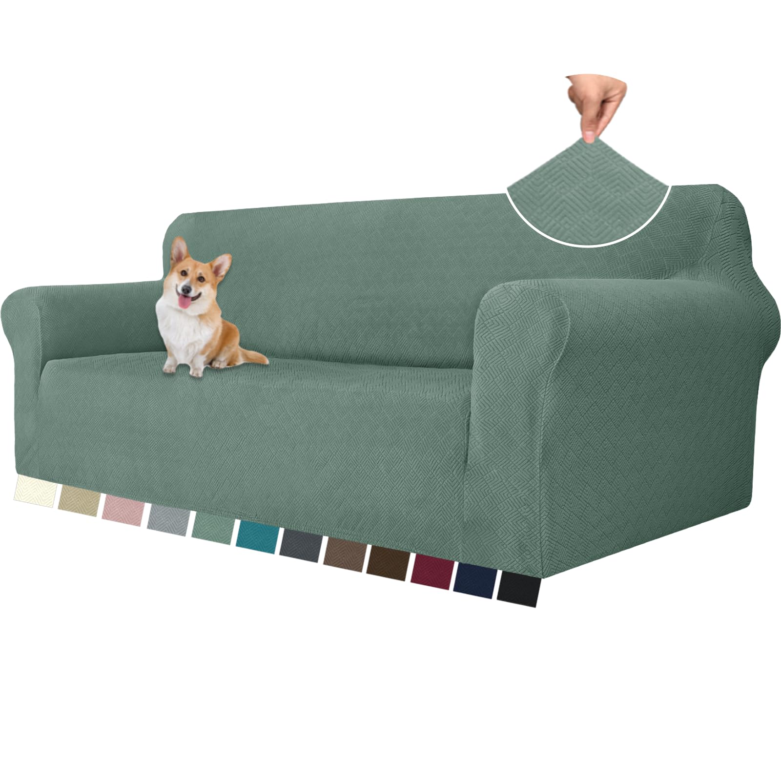 YSTELLAA Stretch 3 Seater Sofa Cover, Universal Sofa Cover with Armrests, Modern Stretch Sofa Covers, Scratch-Resistant Cat Sofa Cover, Washable Non-Slip Sofa Cover, Bean Green