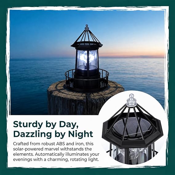 DOITOOL Solar Lighthouse Rotating Light LED 360 Degree Rotating Lighthouse Landscape IP65 Waterproof Rotatable Outdoor Solar Light Lamp Hanging for Home Garden Yard Decor