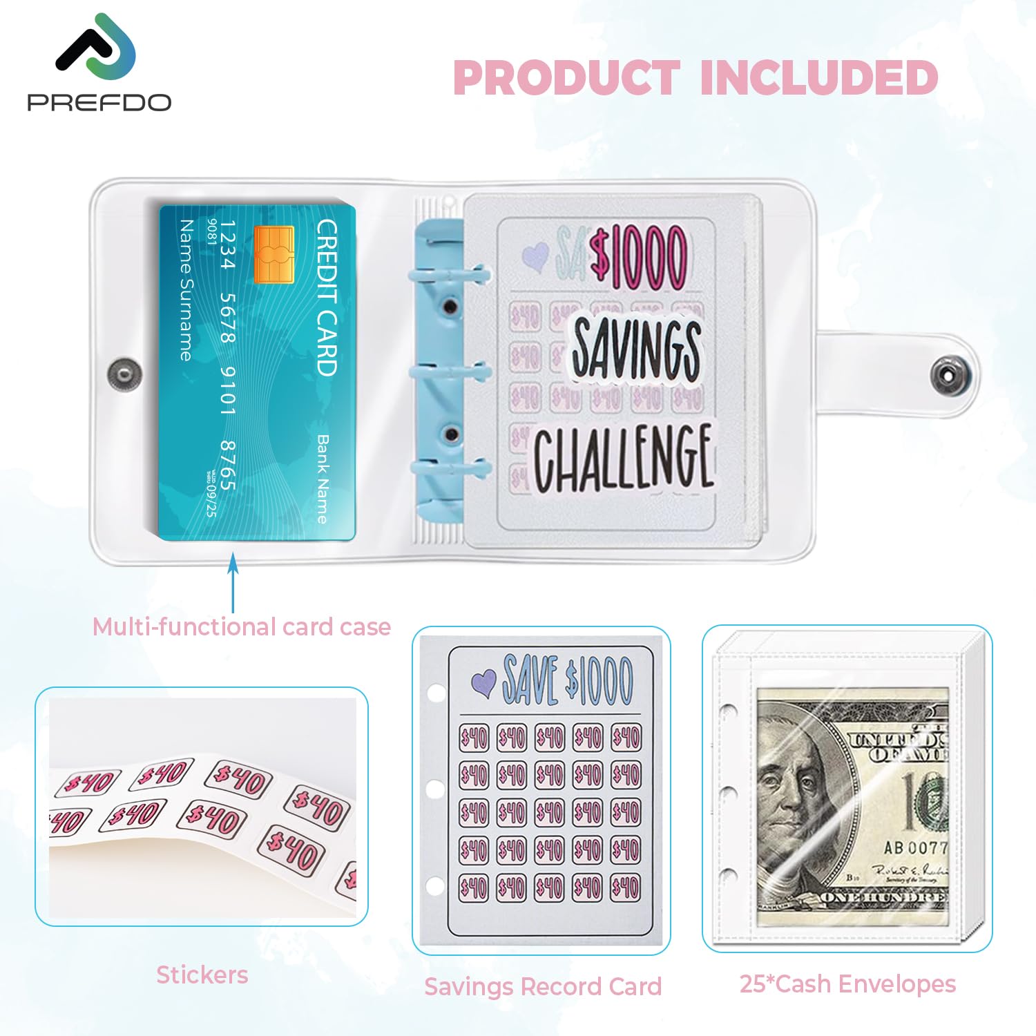Mini Raccoglitore Con Buste Per Risparmio: Savings Challenge, Rosa, Per Budget E Obiettivi Finanziari