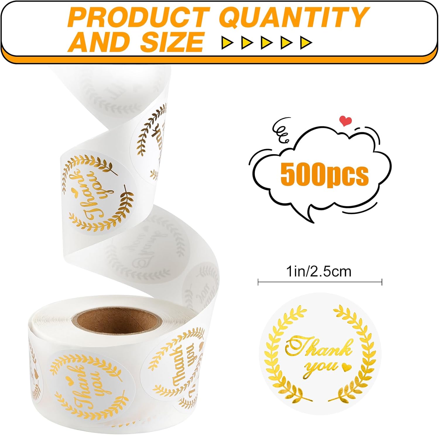 500 Thank You Stickers - 1-Inch Gold Tags for Greeting Cards, Wedding Bags & Small Business Packaging - Image 2