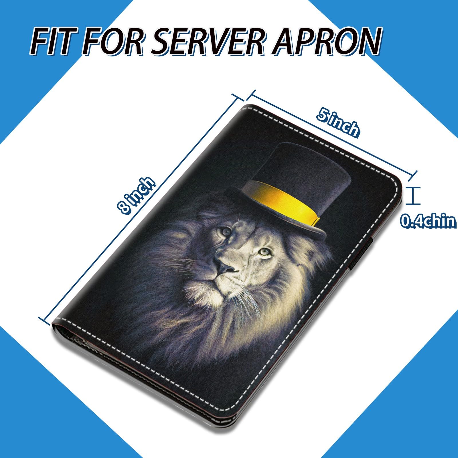 NLZQTTBD Server Book, Server Books for Waitress Compact Cute Waiter Receipt Book PU Leather Waitress Book with Zipper Pocket Cash Check Restaurant Bartender Server Apron Lion Hat