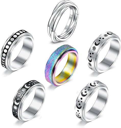 Miniatura 7 de VCMART Anillo de ansiedad para mujer, anillos giratorios para ansiedad, anillos giratorios para aliviar la ansiedad, el estrés, la ansiedad, anillos