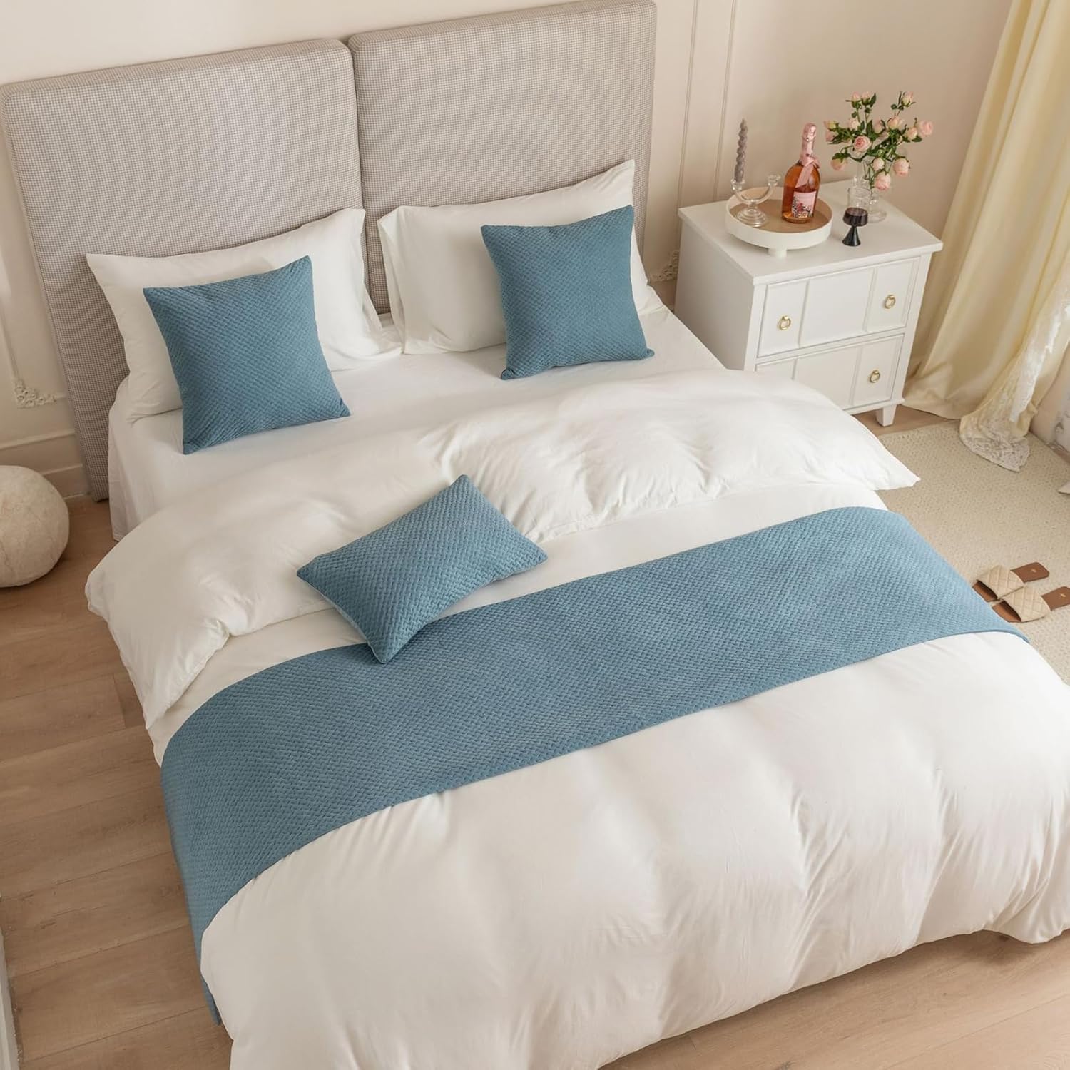 Velvet Bedding Cover Runners Irregular Pattern Bed Scarf Soft Bedspread Double-Sides Bed Decor Throw for Hotel, Yellow, 45x240cm Bed Runner for 1.8m Bed