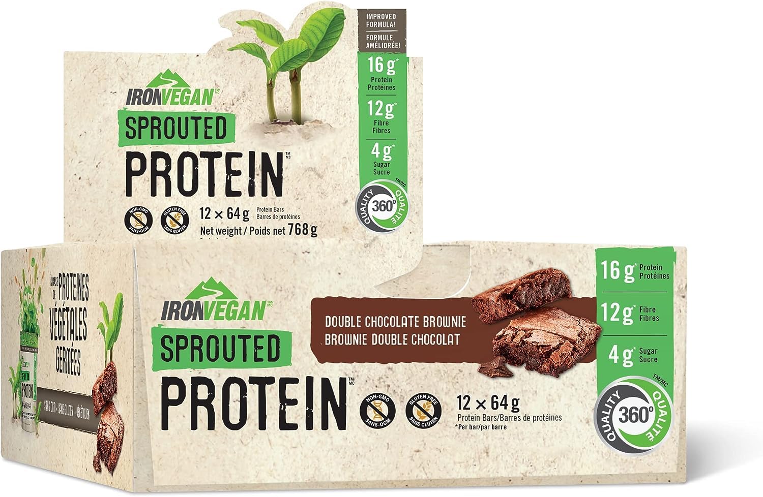 Iron Vegan Sprouted Protein Bars | Double Chocolate Brownie Flavour | 12 Pack