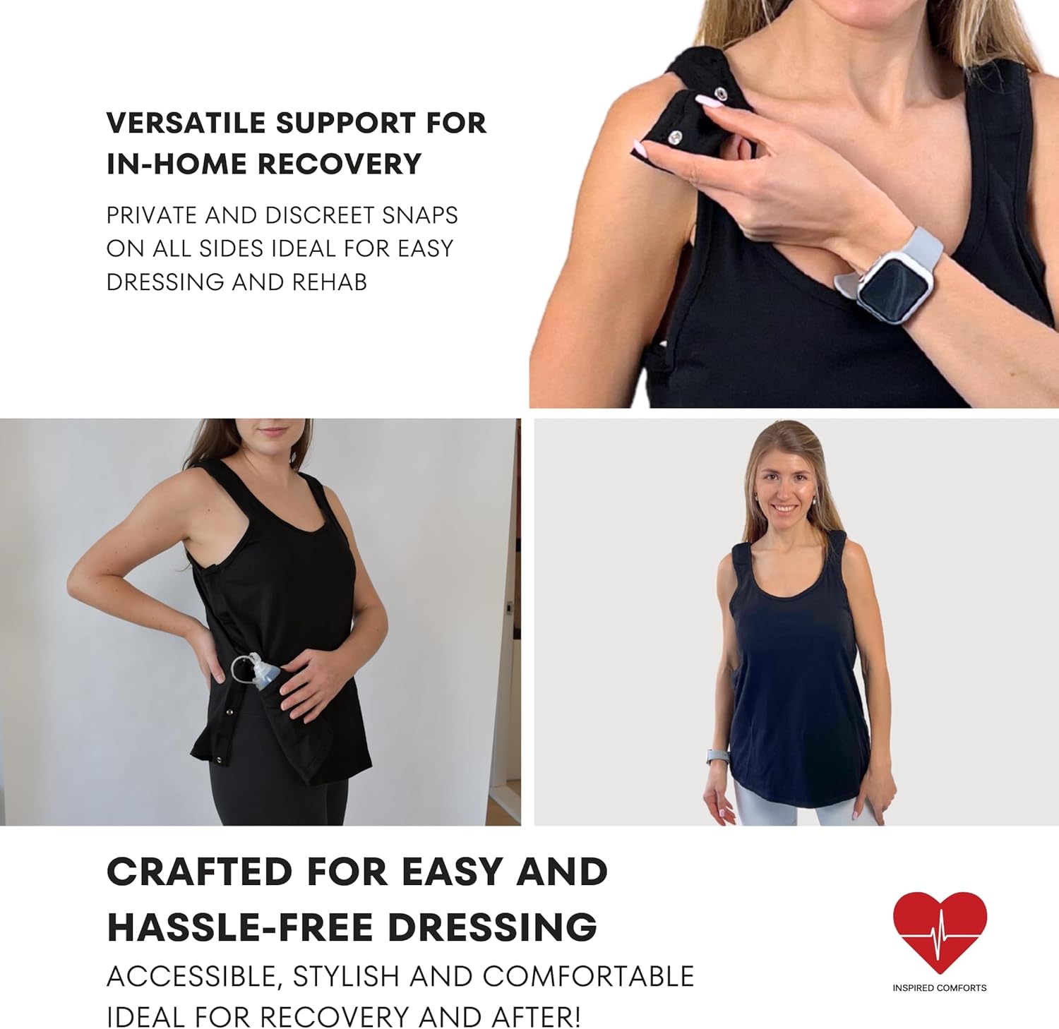 Inspired Comforts Post Surgery Mastectomy Recovery Tank Top with Drain Pocket & Snap-Access - Image 3