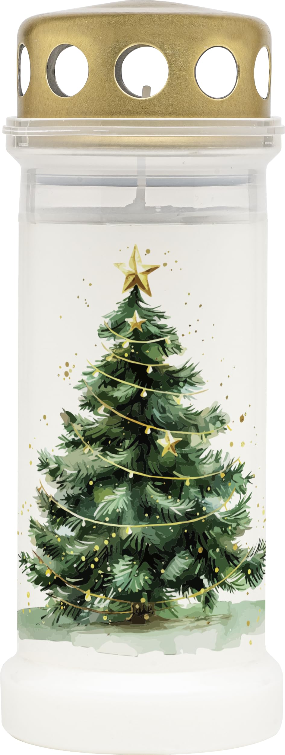 Bolsius Grave Light - White with Motif - Pack of 12 - Christmas - Length Burning Time 70 Hours - Funeral Candle & Memorial Candles - Clean Burning - Without Palm Oil