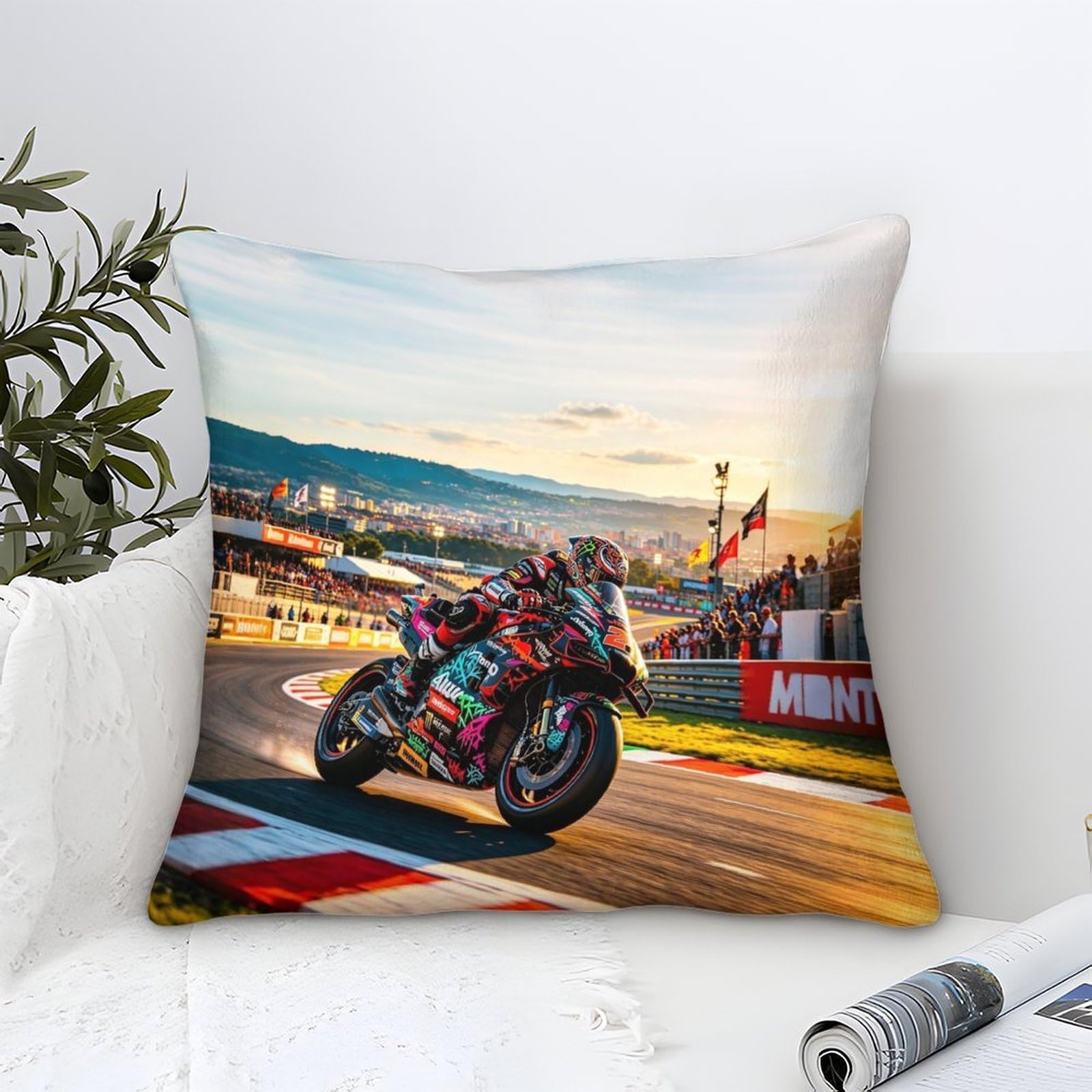 Xiaopangxy Motor Road Racing-2 Cushion Covers 40X40cm - Luxury Motor Road Racing Square Throw Pillow Cases - Decorative Soft Motorcycle Race Cushion Cover For Sofa Couch Bedroom With Invisible Zipper
