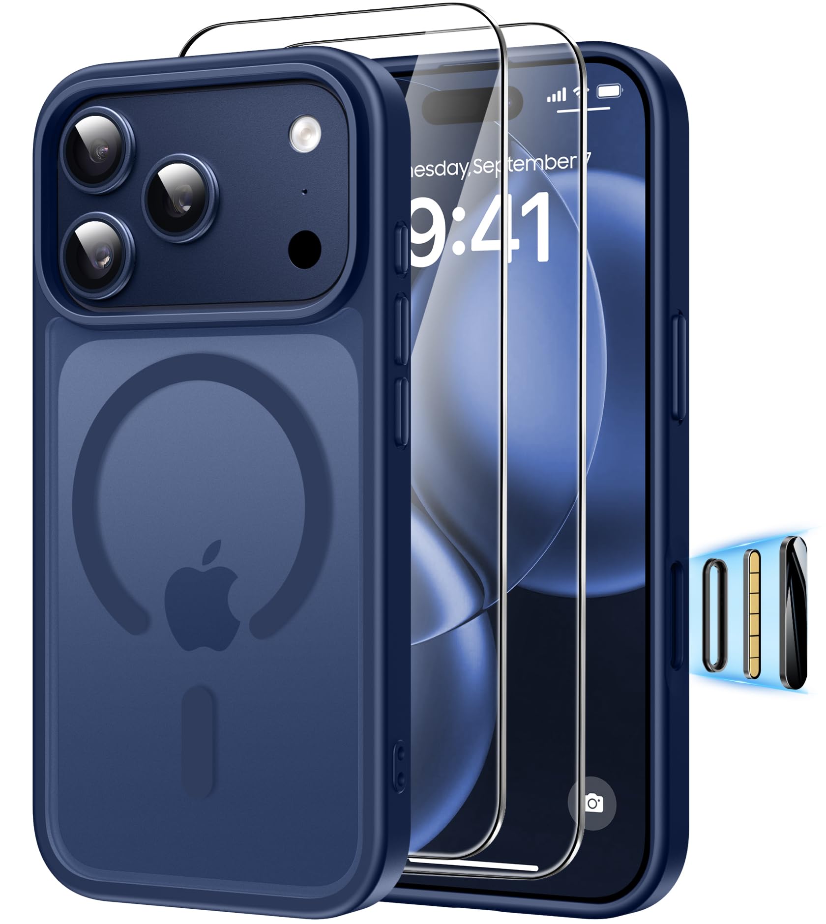Magnética Funda para iPhone 17 Pro Compatible MagSafe con 2 Cristal Templado, Control de Cámara, Protección Carcasa Antigolpes Anti-Amarillo Tapa Case iPhone 17 Pro, Transparente — view 9