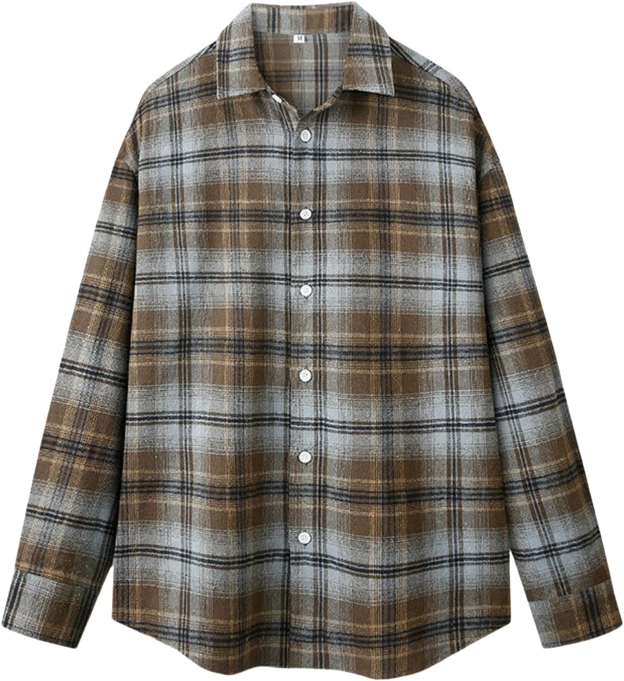 Men's Spring Color Block Plaid Minimalist Versatile Korean Style Casual Long Sleeve Shirt