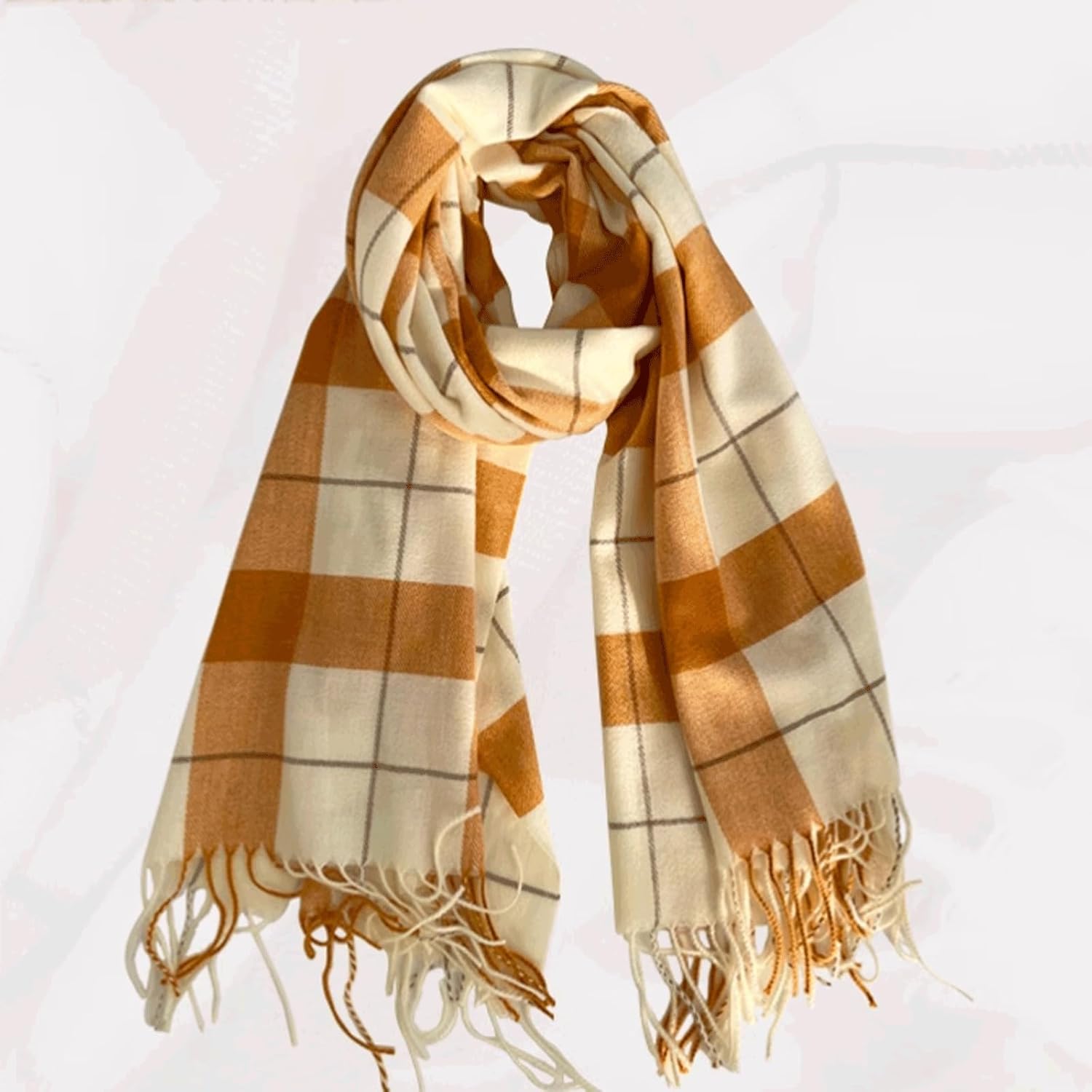 Polyester Scarf with Fringed Edges Fashion Tartan Shawl Thickened Scarves Cold Weather Neck Scarf Breathable Soft Wraps