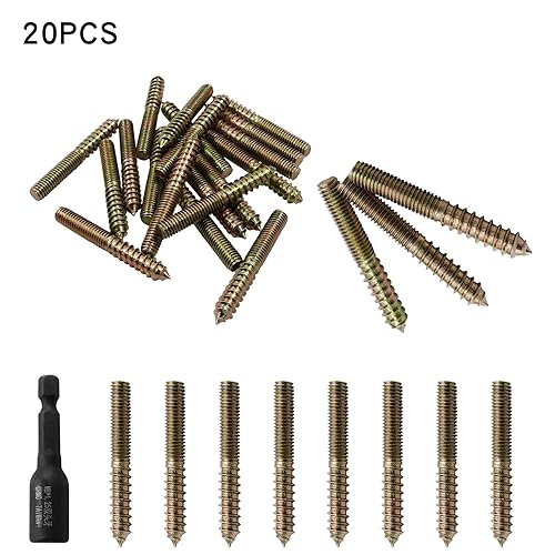 Miniatura 17 de Hitefu 20 tornillos de suspensión, tornillos de doble extremo M4 de 1.18 pulgadas de longitud, tornillo de clavija M4 para muebles de madera