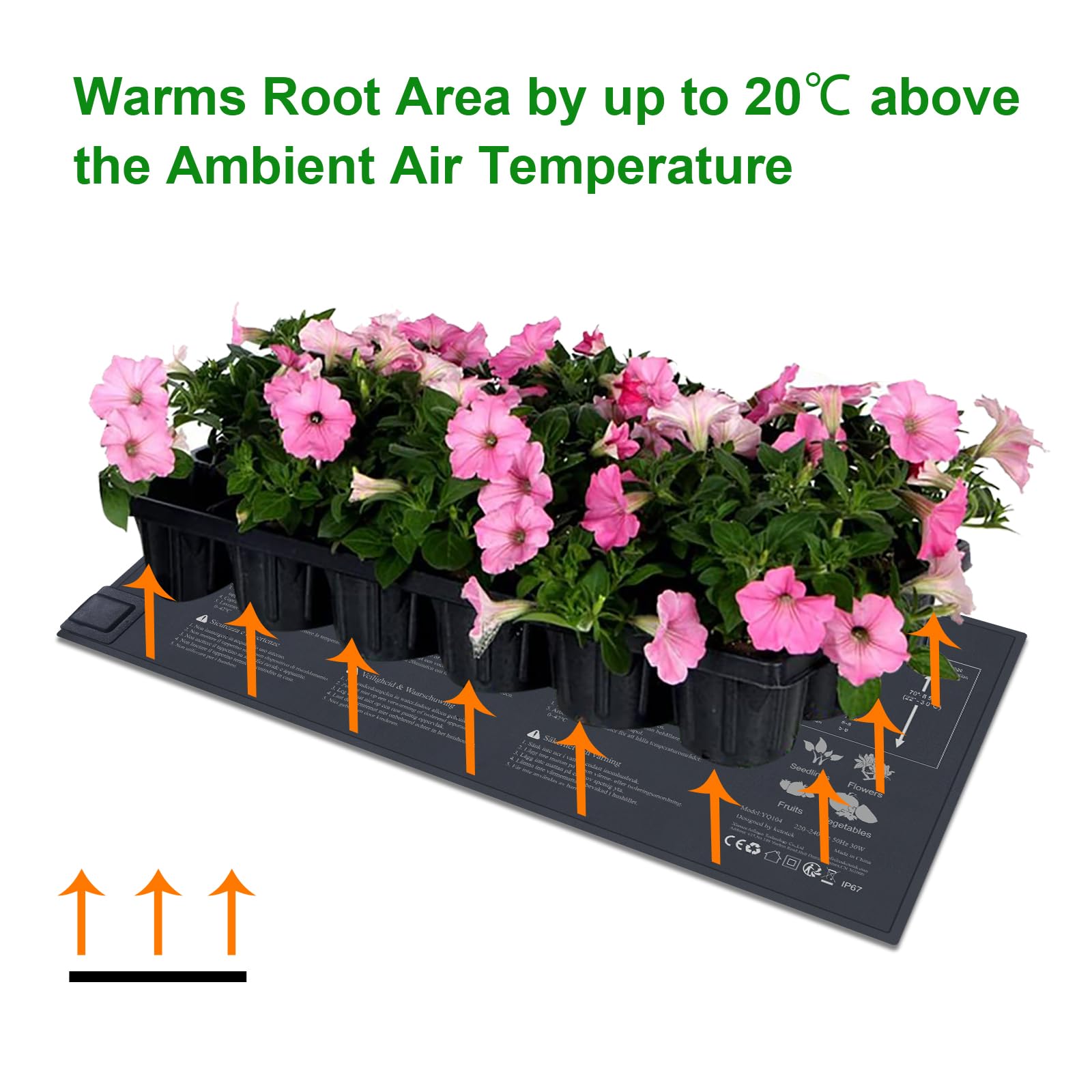 KETOTEK Tapis Chauffant avec Thermostat 220V 30W pour Semis Plante, Nappe Chauffante Mini Serre avec Contrôleur de Température 0℃~42℃, IP67 Imperméable