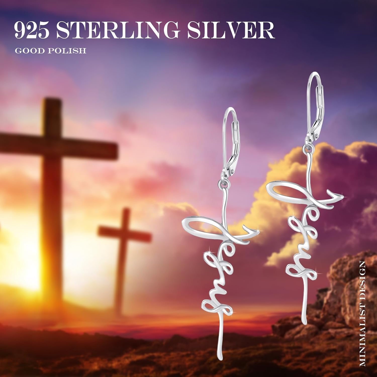 Jesus Cross Earrings 925 Sterling Silver Faith Jesus Hoop Huggie Earring Hypoallergenic Christian Crucifix Jewelry for Women