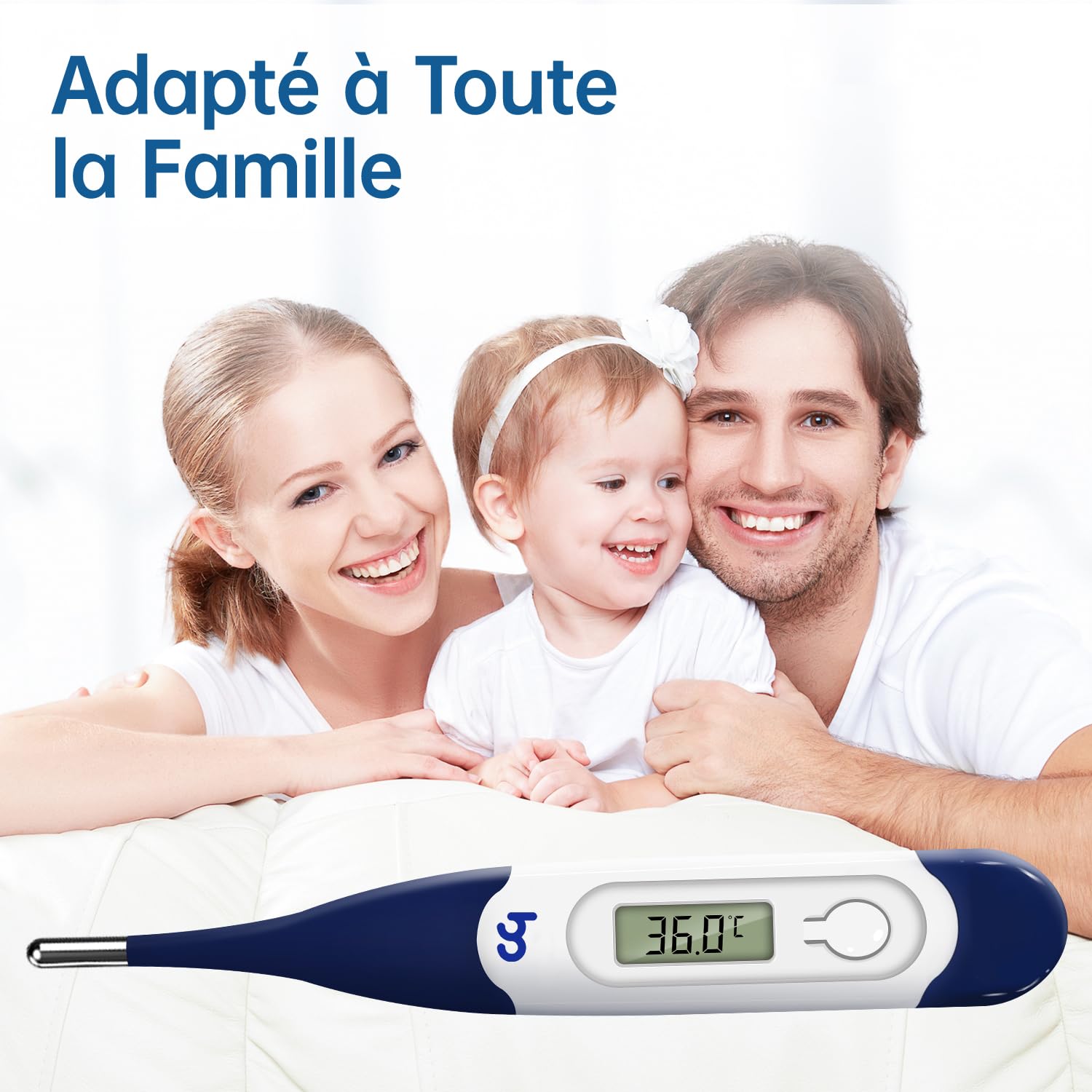 Thermomètre Numérique à Embout Flexible​, Mesure Rapide et Précise par Voie Buccale, Axillaire ou Rectale - Pour Bébés, Enfants et Adultes