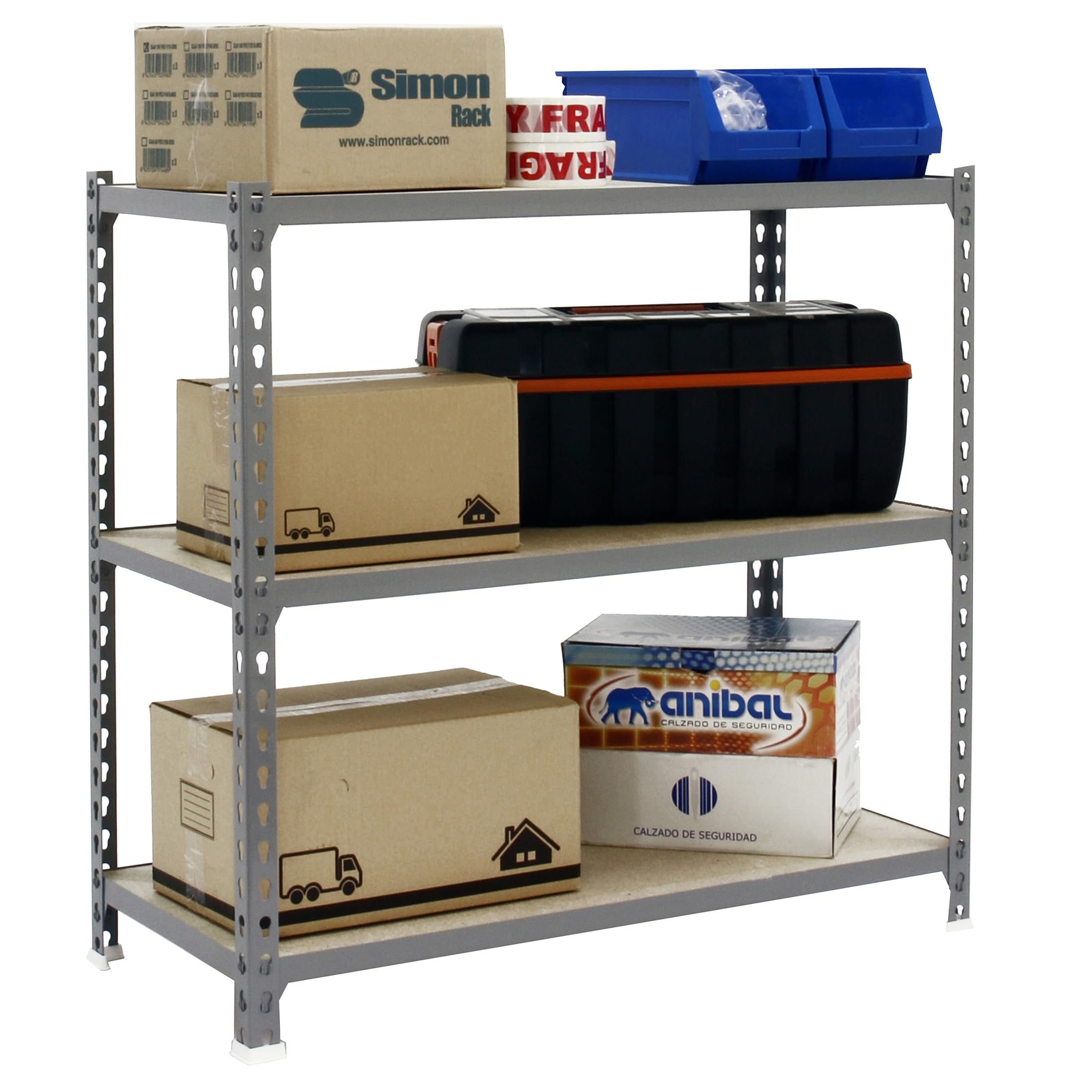 SimonRack Étagère Rangement et 3 Niveaux en Boix, 200 kg Capacité de Charge et Point de Flexion, 1000x1100x400 mm, Étagère Charge Lourde, Étagère Garage, Gris/Bois - Maderclick