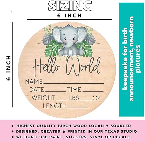Miniatura 8 de Letrero de estadísticas de nacimiento para recién nacido, anuncio de nombre de bebé, accesorio de fotografía de Hello World Elephant Hospital