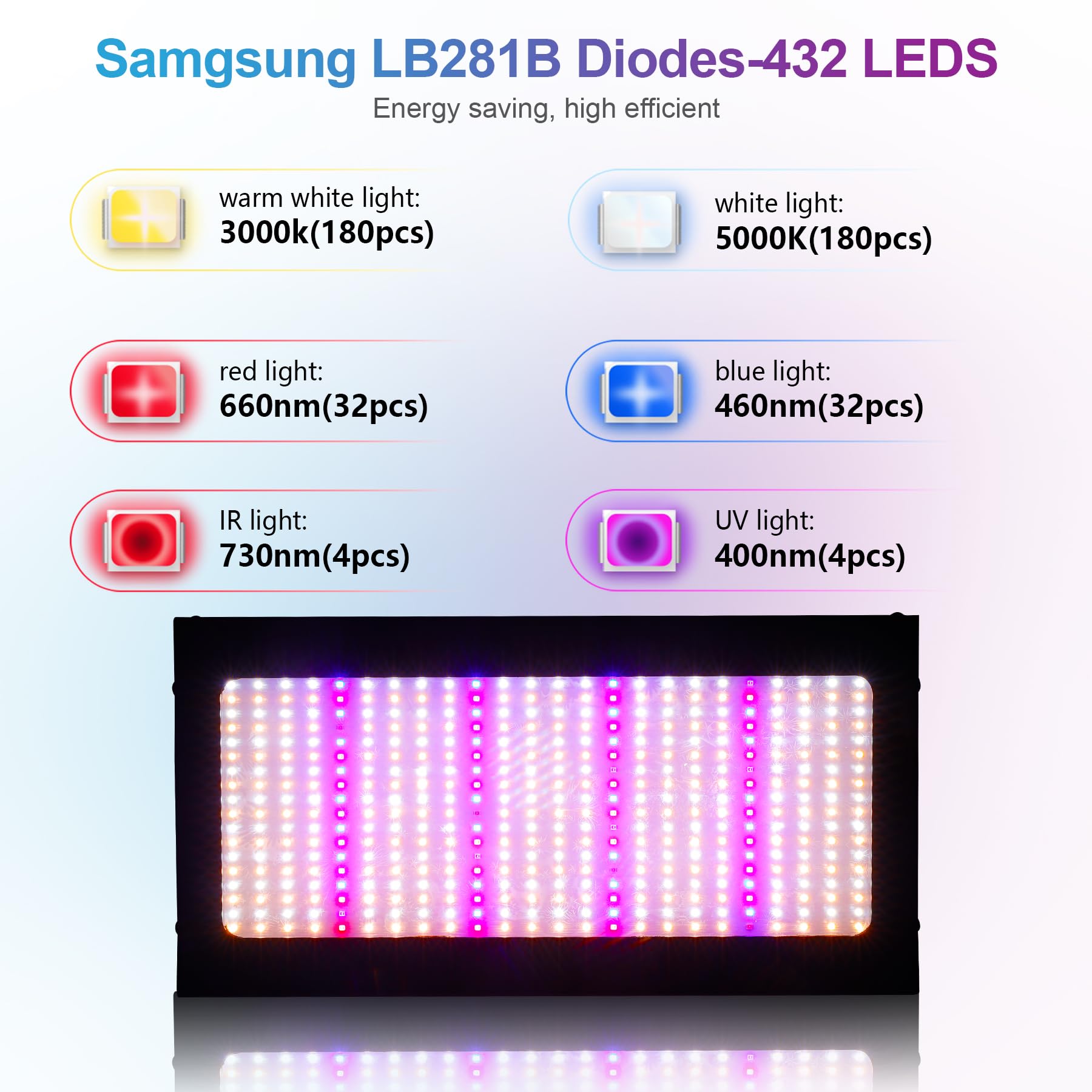 Grow Light, 2000W Lámpara Plantas de Espectro Completo, Focos Led Cultivo Interior, Lámpara de Cultivo de Doble Interruptor Veg & Bloom, Luz Crecimiento Plantas