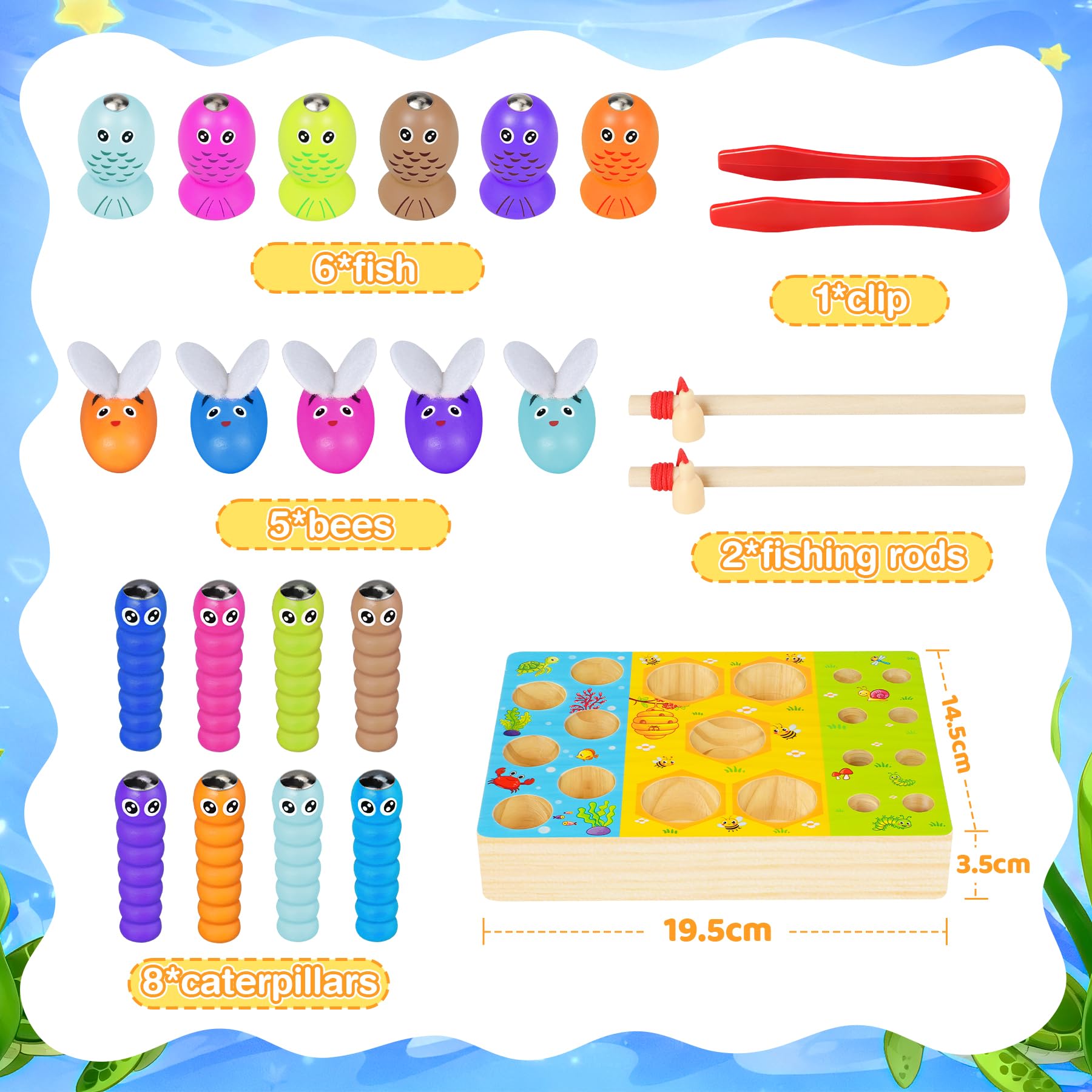 COOLJOY Giocattolo Partire dai 2 Anni Gioco di Pesca Magnetica Montessori Giocattolo Magnetico Giocattolo in Legno Regalo per Ragazzo e Ragazza Montessori Giocattoli a Partire dai 2 3 Anni