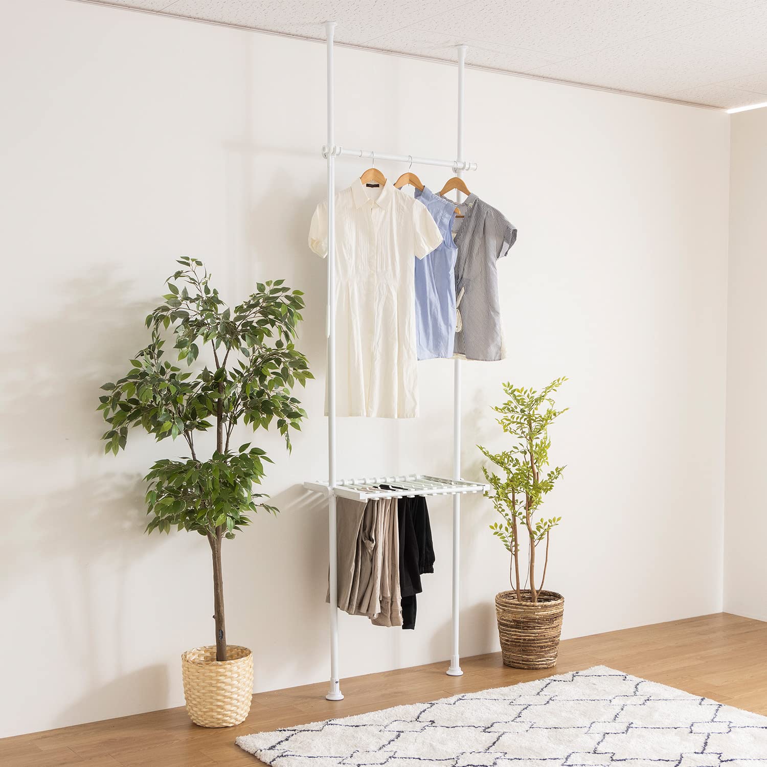 ハンガーラック　ポールハンガー　隙間収納　スリムラック　グリーン ハンガーラック ポールハンガー 隙間収納 スリムラック グリーン