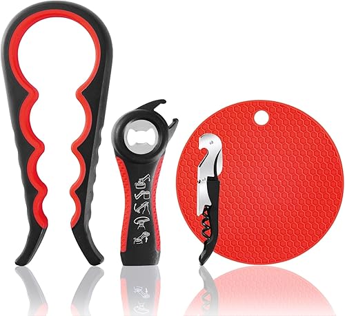 Miniatura 7 de Abrebotellas Bloss - Abrebotellas antideslizante para manos débiles, personas mayores con artritis y niños, abrelatas colorido 4 en 1 multifunción