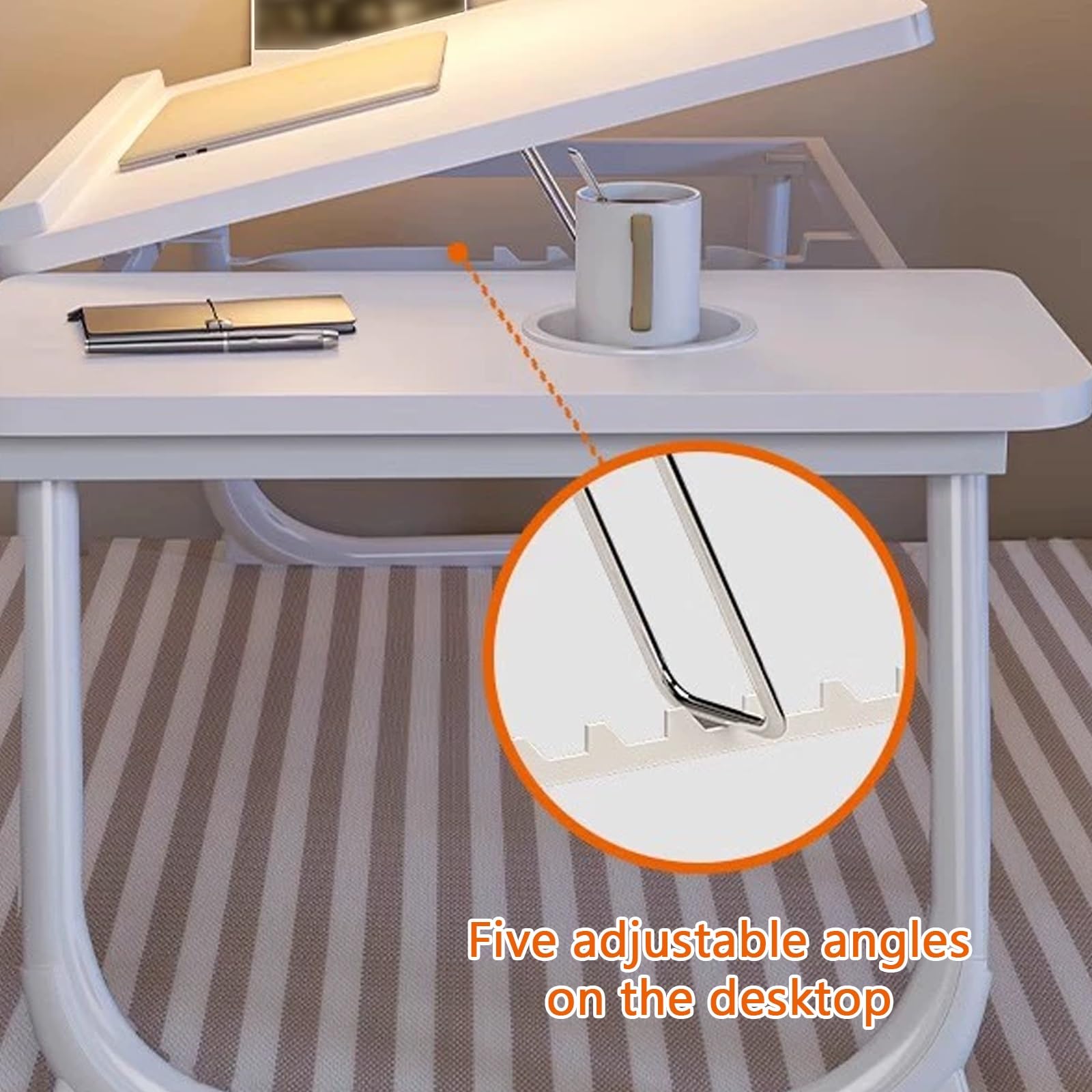 Składane biurko na laptopa do łóżka i sofy, taca śniadaniowa z antypoślizgowymi paskami i uchwytami na kubki, przenośny stolik na kolana do domowego biura i okna wykuszowego