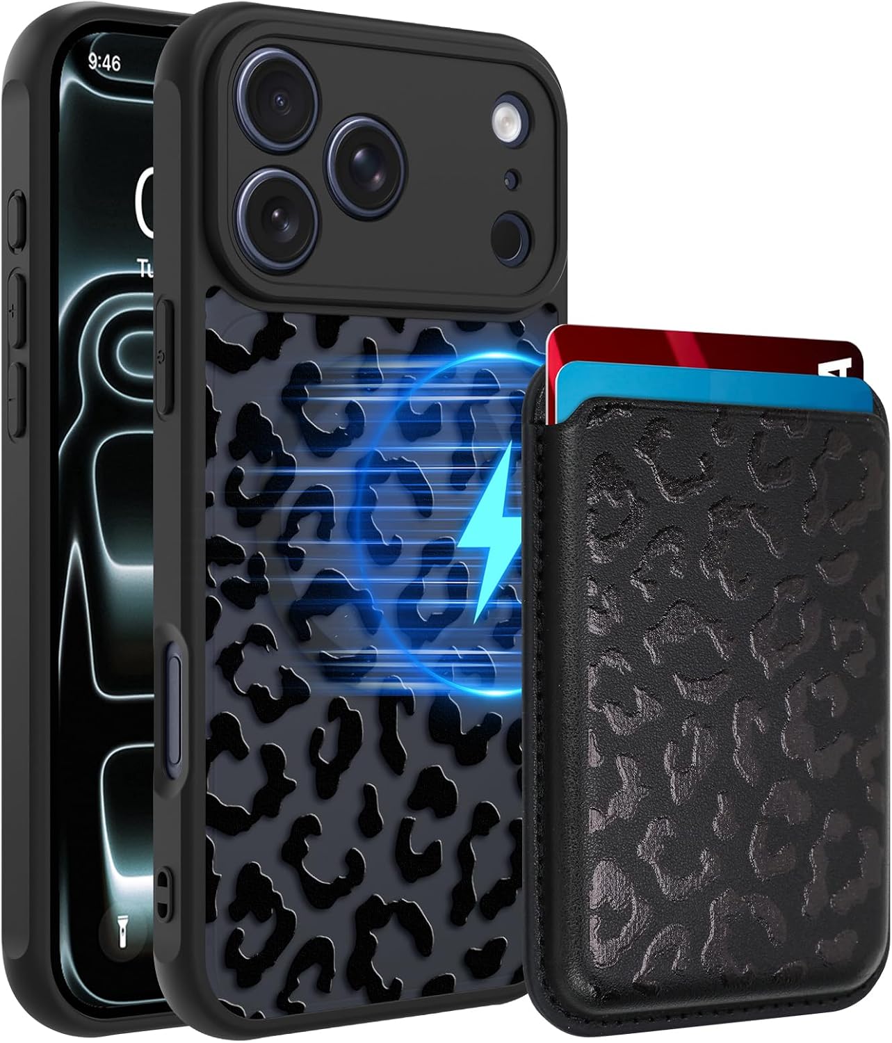 Magnetic for iPhone 17 Pro Max Case [Compatible with Magsafe] [with Cheetah Wallet & Card Holder] [Leopard Print Pattern] Slim Translucent Matte Case for iPhone 17 Pro Max 6.9" 2025, Black