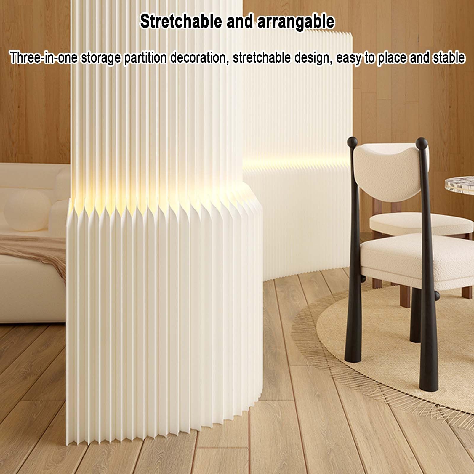 Pantallas de privacidad plegables con estantes de almacenamiento, pantalla de privacidad plegable de papel para interiores con iluminación, divisor de habitación retráctil de papel para separación de