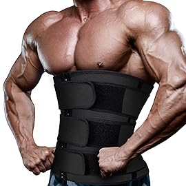 Hidyliu Mens Workout Waist Trainer Neoprene Corset Sauna Sweat Trimmer Cincher Slimming Belly with Belts (Black Waist Trainer Belt, M)