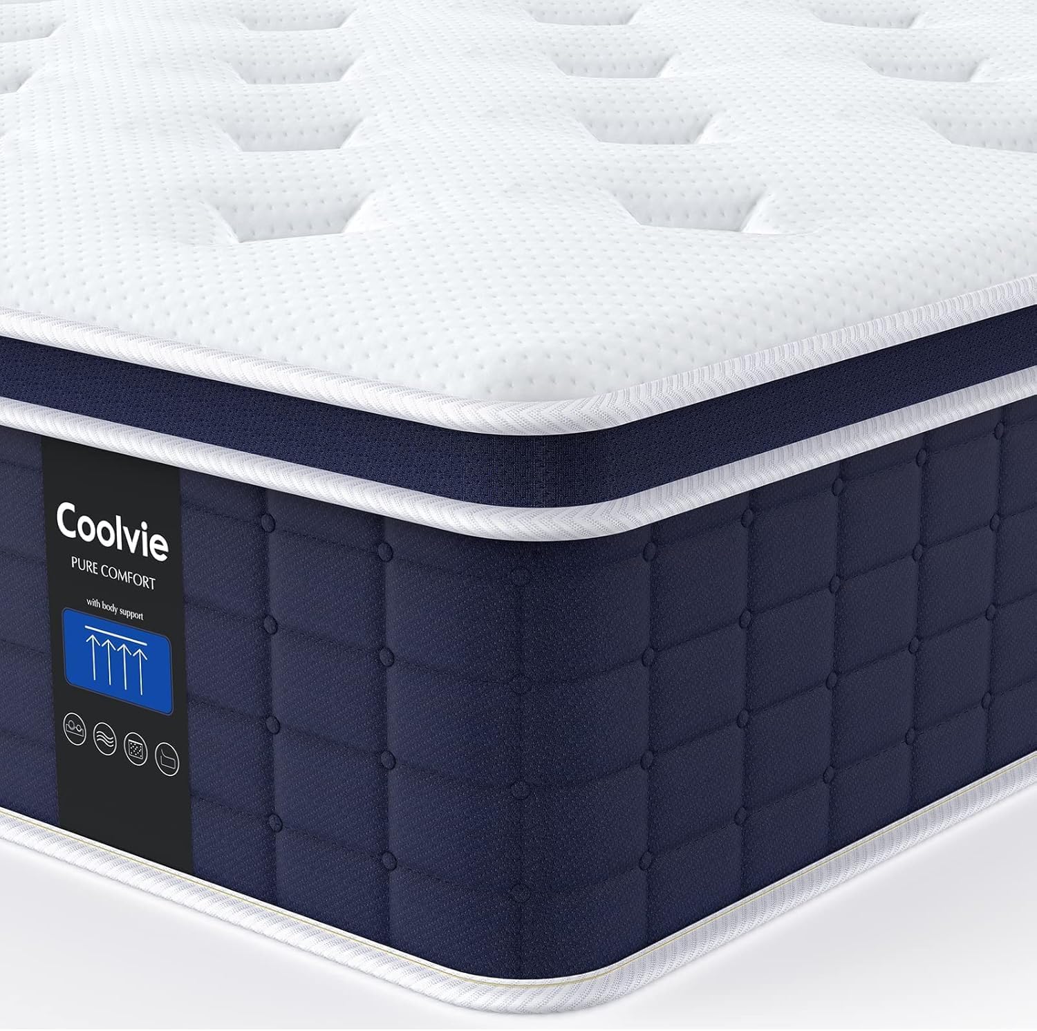 Coolvie 12 Inch California King Mattress, Hybrid Cal King Mattress in a Box, Medium Firm, 3 Layer Premium Foam with Pocket Springs for Motion Isolation, Pressure Relieving, 100-Night Trial