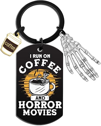 Horror Keychain Horror Movie Gifts Coffee Themed Gifts Skull Keychain Halloween Keychain for Women Birthday Gift Funny Decor Halloween Accessories Horror Car Accessories