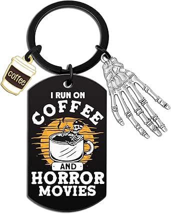 Horror Keychain Horror Movie Gifts Coffee Themed Gifts Skull Keychain Halloween Keychain for Women Birthday Gift Funny Decor Halloween Accessories Horror Car Accessories