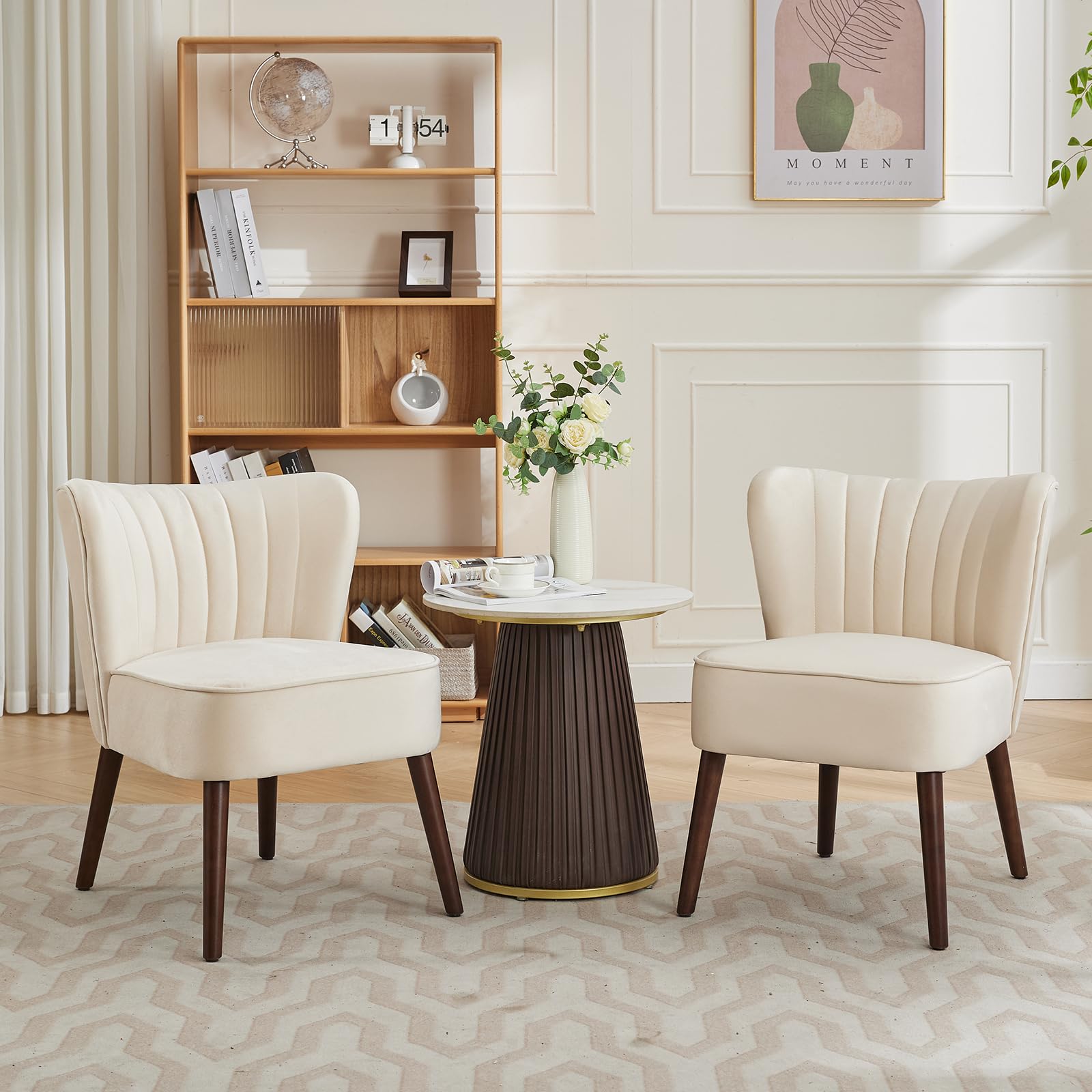 OPULENTHOME Chaise d'accent moderne en velours - Chaise rembourrée avec pieds en bois massif - Fauteuil lounge sans accoudoirs - Pour salon, chambre à coucher et cuisine - Charge maximale : 136 kg