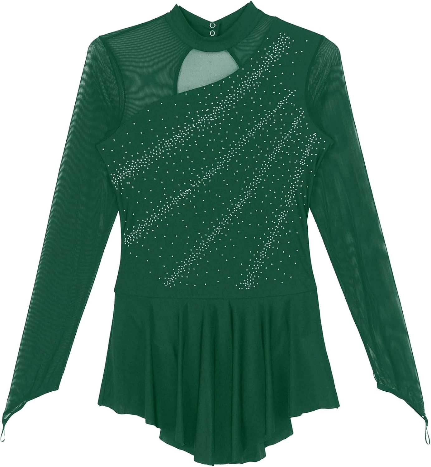 Loyan Women Ballet Lyrical Leotard Dance Dress Long Sleeve Rhinestone Figure Ice Skating Dance Costume