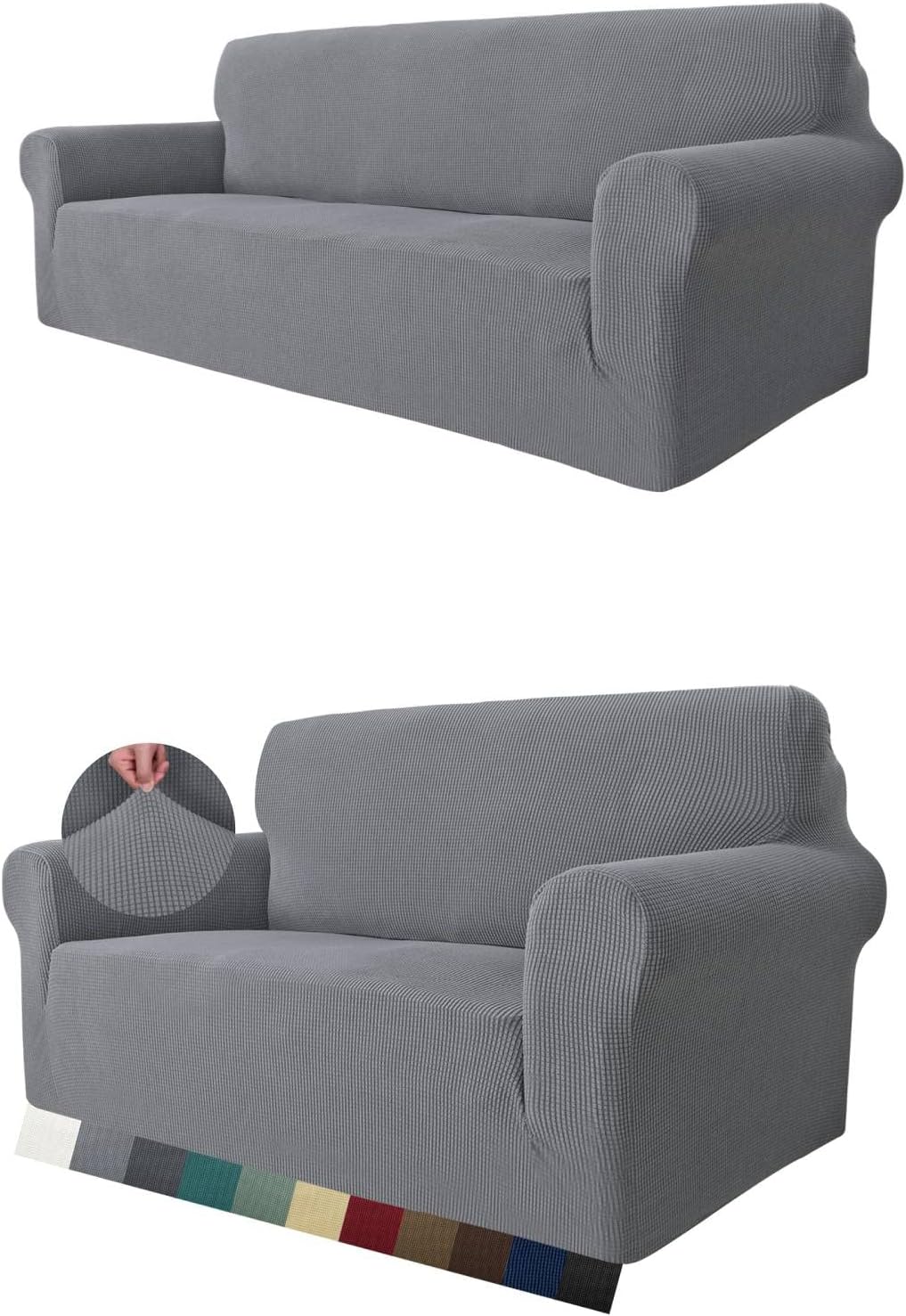 MAXIJIN 1 Piece Couch Cover + 1 Piece Loveseat Cover (Light Gray)