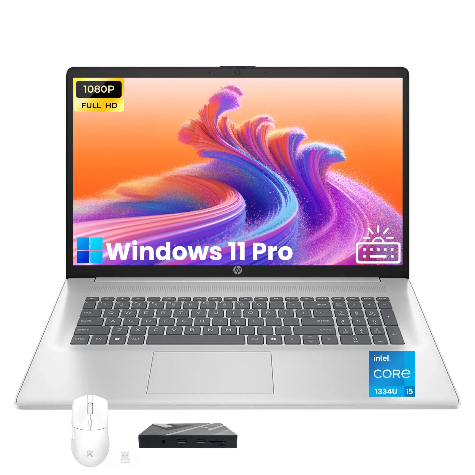 HP 17t FHD Laptop Computer, 17.3" FHD Anti-Glare Display, Intel 10-Core i5-1334U, Backlit Keyboard, Window 11 Pro Laptop for Business & Students,